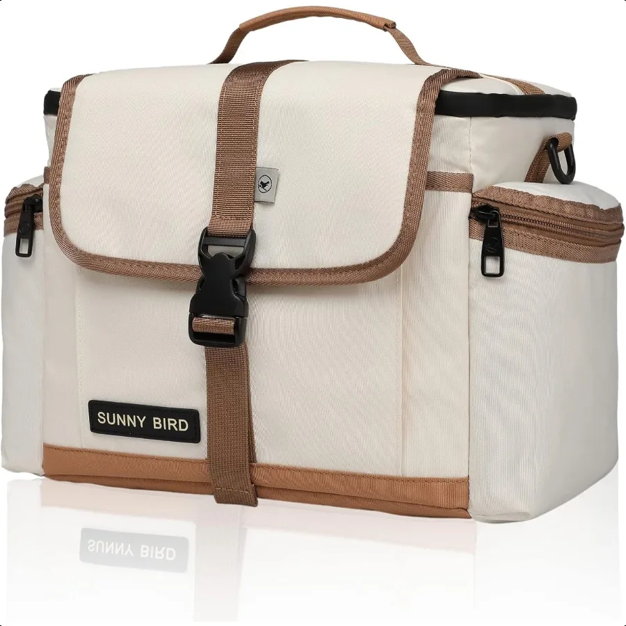 

15L Insulated Lunch Bag with Foldable and Leakproof Design Thermally Insulated Shoulder Strap for Women Men Classic Ivory
