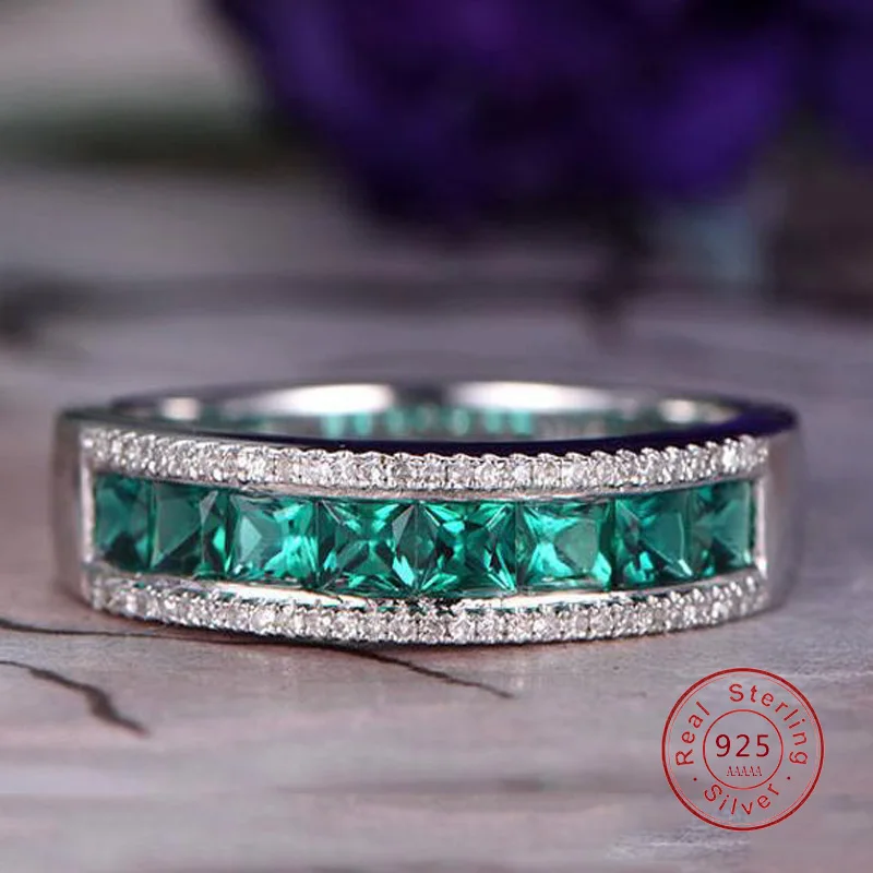 Najnowszy prosty pierścionek ze srebra próby 925 dla kobiet Klasyczny zielony biały CZ Austriacki pierścionek zaręczynowy S925 Plata Color Jewelry Lover — zdjęcie 3
