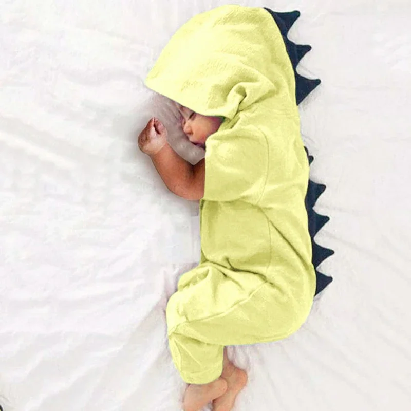 Baby Dinosaur Hooded Romper Jumpsuit for Autumn/Winter Kids Clothing