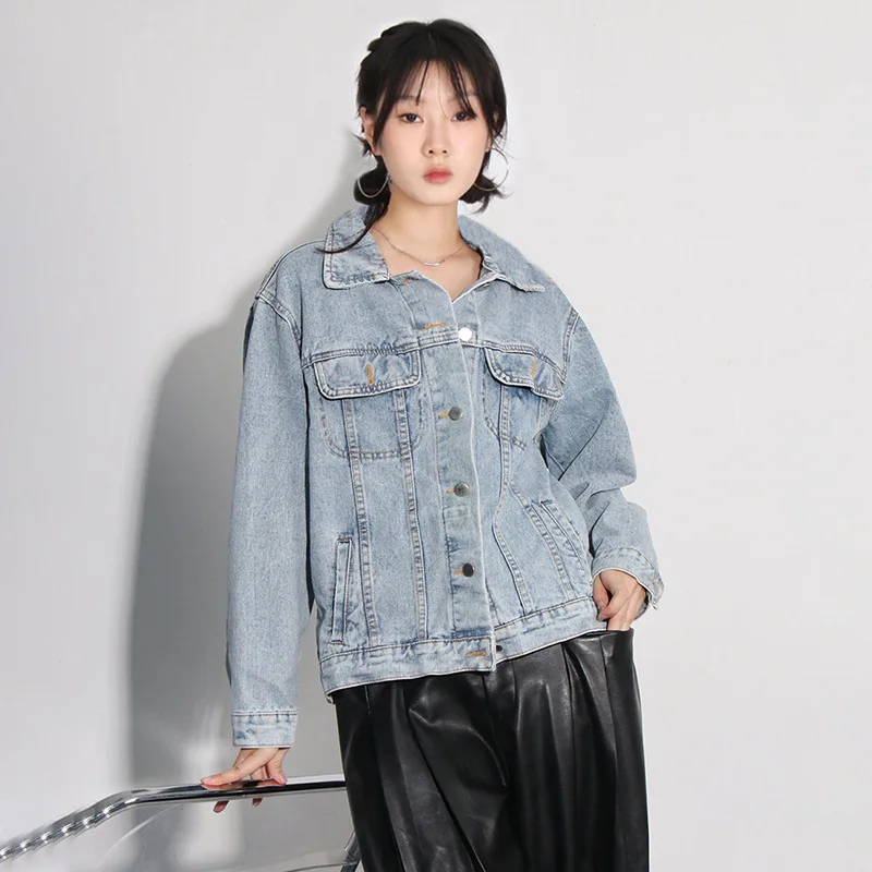 

Light Jeans Jacket Blue Jean Jacket Spring Autumn Women’s Jacket Long Sleeve Loose Overcoat Coat Button Outwear Jeans Jackets