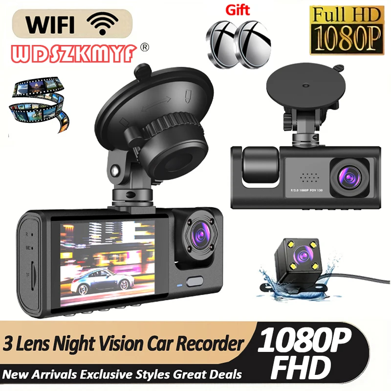 3 Channel 1080P Dash Cam for Cars DVR WIFI Vehicle Recorder Rear View Camera for Vehicle Black Box Car Assecories Free Mirror