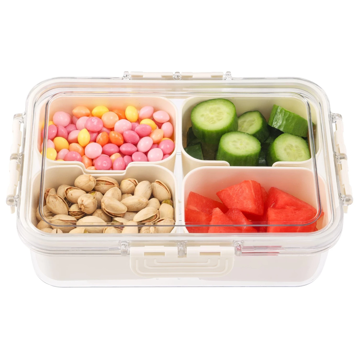 Multipurpose Plastic Food  Container with Divided Sections - Reusable Square Snack Box with Flip-Top Closure for Candy, Vegetabl