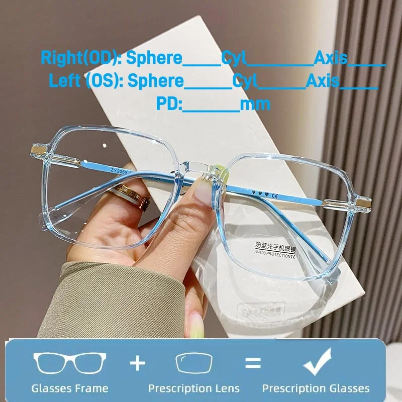 

Oversize Frame Prescription Glasses Women Men Customized Reading or Myopia Glasses Ultralight Blue Light Blocking Myopia Eyewear
