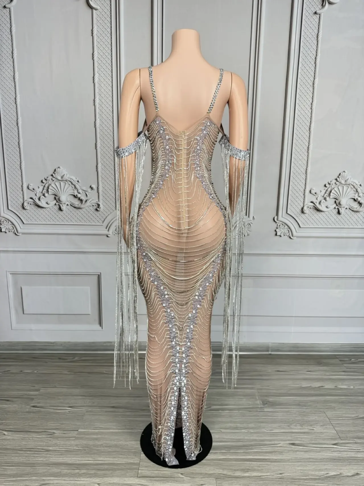 High-end cristais de luxo borla vestido de noite pura malha apertado encaixe vestido longo festival celebrar baile de formatura outfit club wear xiliu