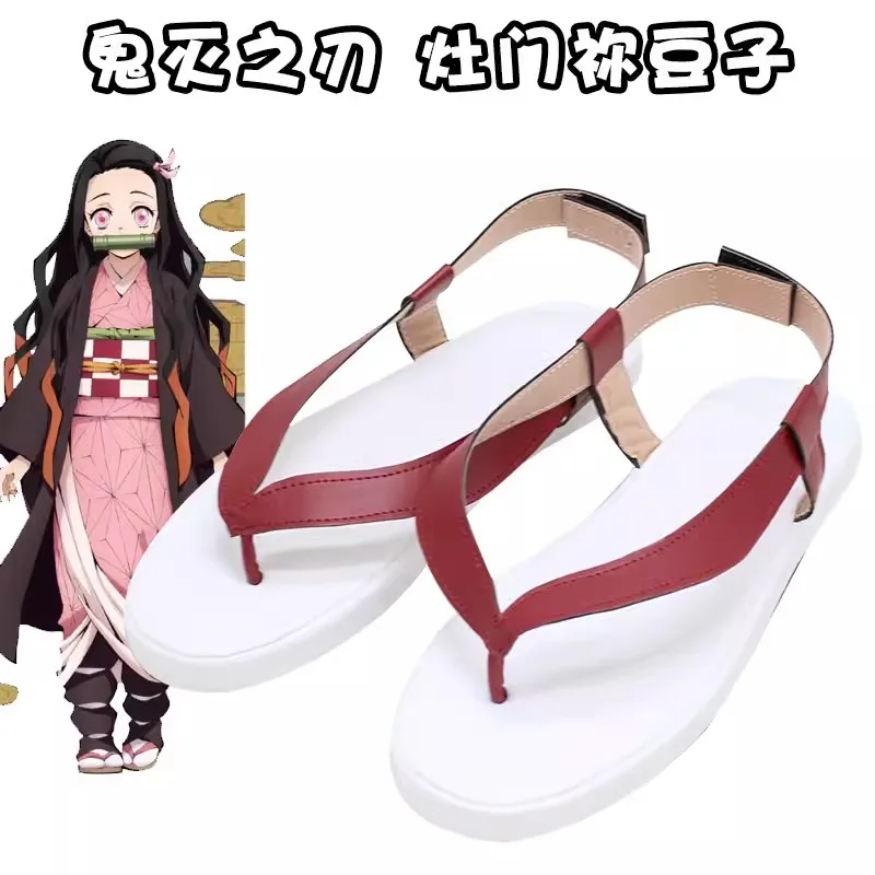 Anime Demon Slayer Kamado Nezuko Cosplay Shoes Anime Character Red Clogs Boots Cosplay Costume Prop Shoes for Halloween Party