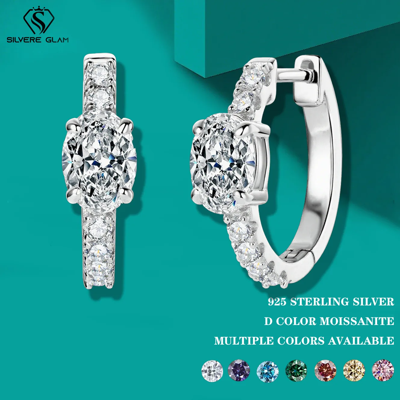 

TY 925 Sterling Silver Ear Clips Classic Dove Egg Oval 1CT*2 D Color Moissanite Clip Earrings fine jewelry For Women Dating