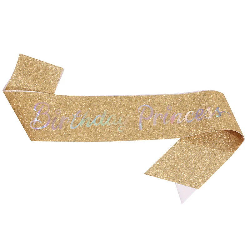 New Glitter cloth Ribbon Birthday Princess Gold lettering Iron On shoulder Birthday party etiquette band for Gril