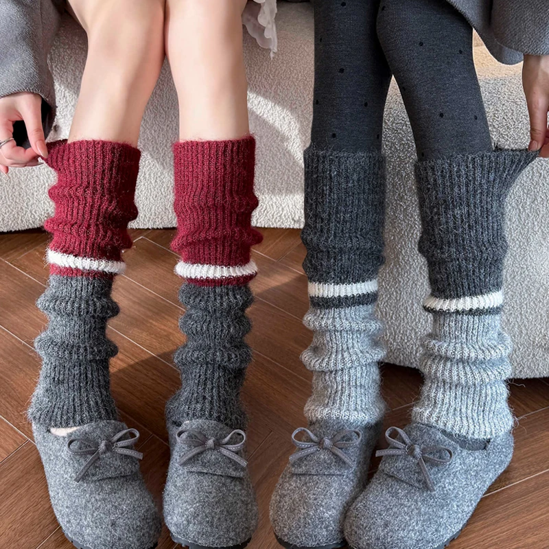 

Grey Cotton Sock Set for Women Autumn and Winter Color Blocked Wool Pile Sock Set Contrasting Color Knitted Maillard Sock Set