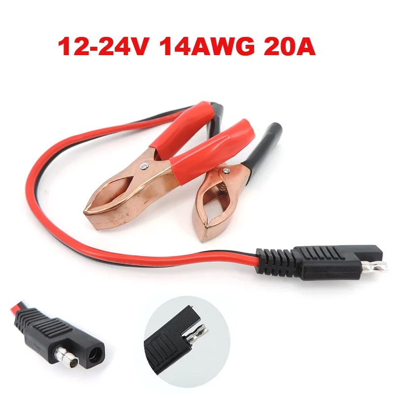14AWG 36CM 2Pin SAE Schnelltrennstecker zur Batterie Krokodilklemmen Kabelklemmen Anschlüsse Kabel R23