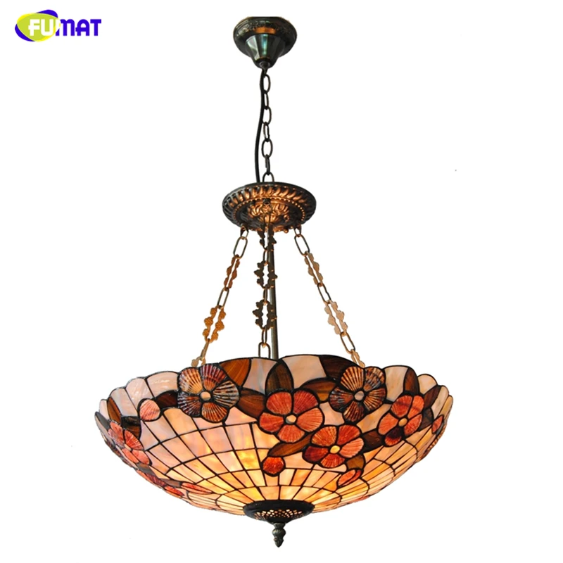 

FUMAT 21" Tiffany Shell Shade Chandeliers European Indoor Lighting Natural Shell Floral Decorative Chandeliers For Living Room