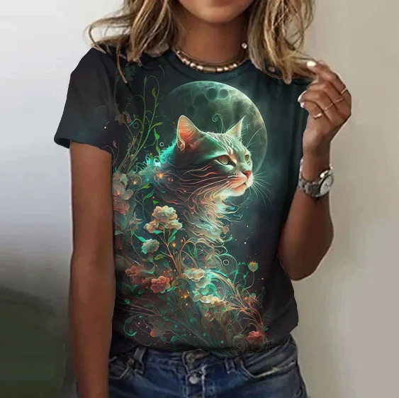 

2025 Streetwear Women's Knitwear Summer Vintage Animal Cat