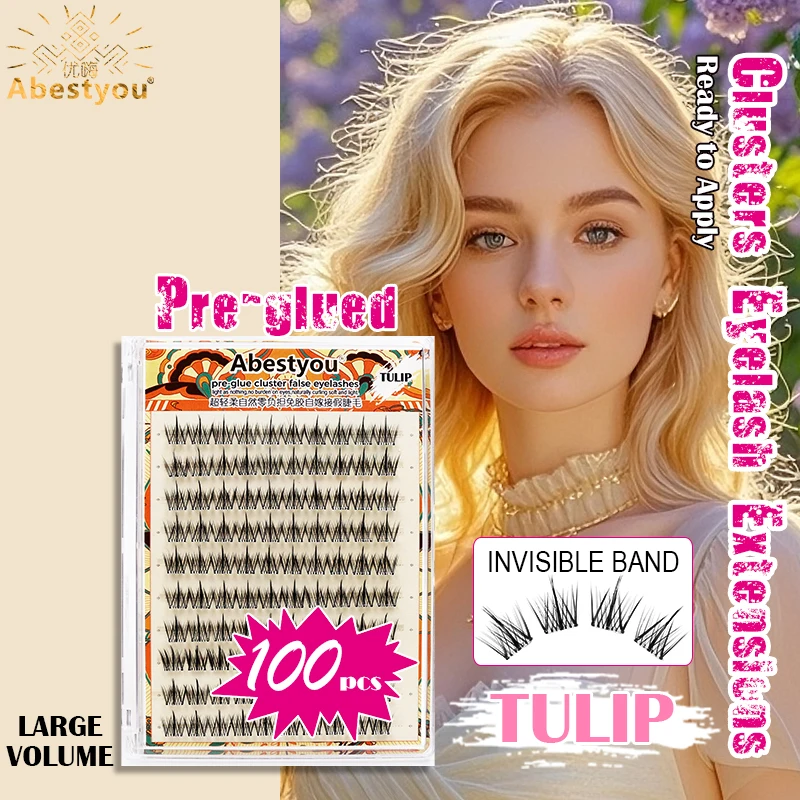 

Abestyou Reusable Pre Bonded Self Adhesive Eyelash Pre-cut Clusters Natural Without Glue Invisible Clear Band Easy Apply Lashes