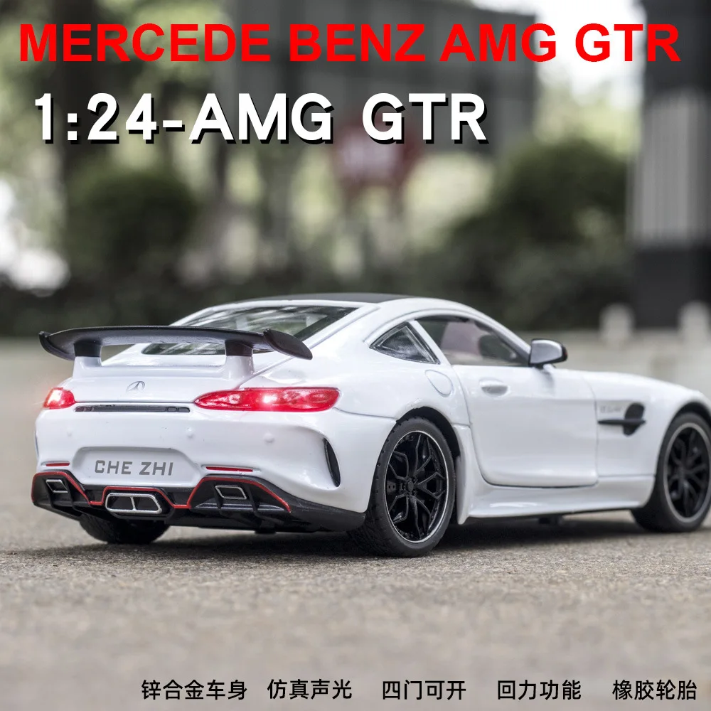 1:24 Mercedes-Benz AMG GTR Sports Alloy Car Model Metal Children Diecast Toy Car Simulation Sound & Light Gift For Boy A82