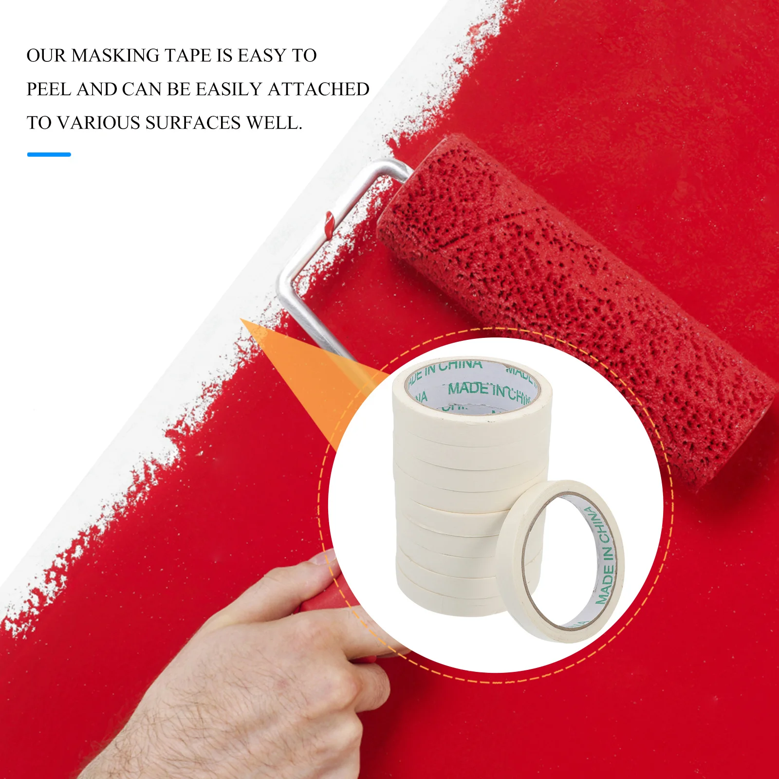 10 pcs Masking Tape White Crepe Paper Adhesive For Car Spraying Painting Tearable Writable Surface Protection Tape Hardware Tool