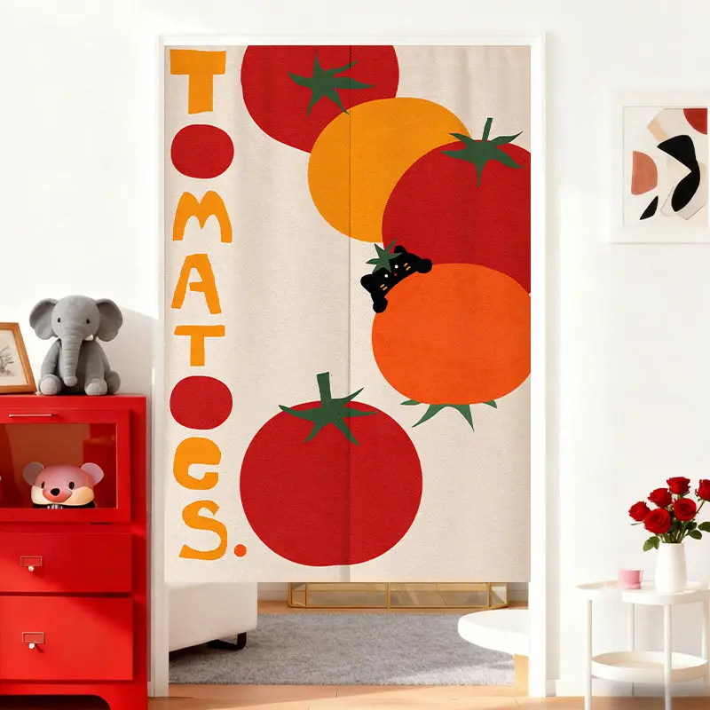 VIKAMA VIKAMA Whimsical Tomatoes Peeking Black Cat Cartoon Velcro Door Curtain Self Adhesive Fun Kitchen Split Panel Home Decor Soft - Aliexpress Deal