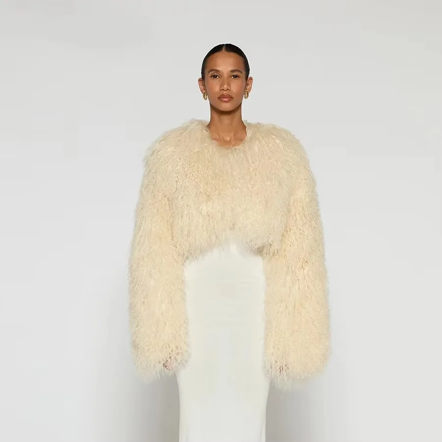 

Women Sheepskin Coat Winter Real Mongolian Lamb Fur Coat Luxury Cropped Sheep Fur Coat Best Selling New Arrivals