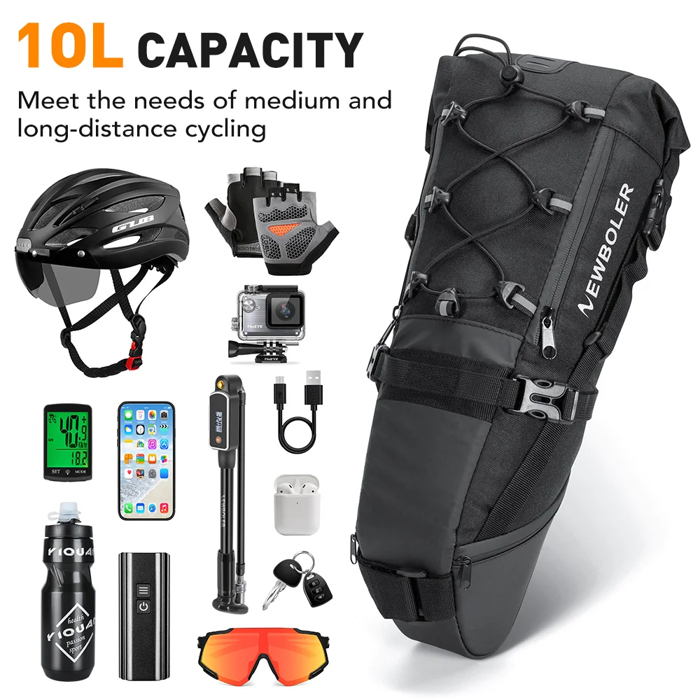 NEWBOLER Bike Saddle Bag Waterproof MTB Road Bicycle 10L 13L Large Capacity Cycling Bag Foldabe Tail Rear Bag Trunk Accessories