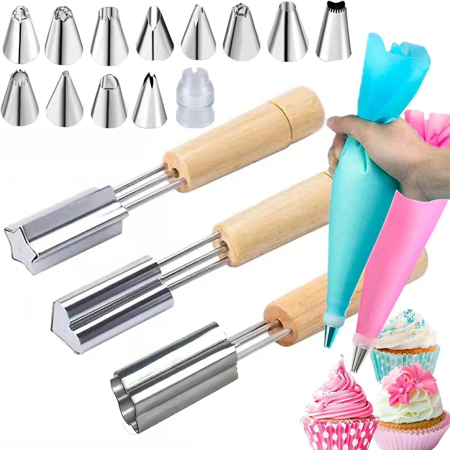 Stainless Steel Cupcake Corer and Filler Set with Piping Tips for Baking Decorations