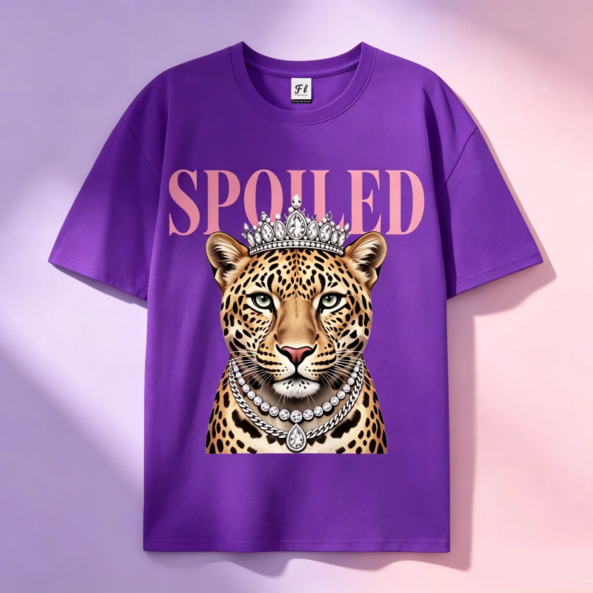 Women Spoiled Leopard Crown Print Short Sleeve T‑Shirt Casual Streetwear Graphic Tee Loose Fit Fashion Top