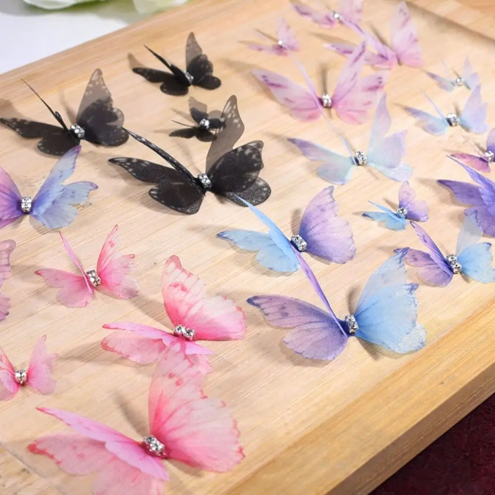 50Pcs Double Layer Butterfly Appliques Translucent 3D Chiffon Butterfly DIY Handmade Dreamy Clothes Sewing Patch