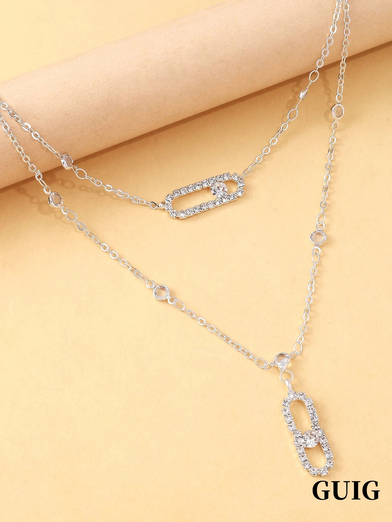 GUIG double-layer full-diamond collar necklace, sliding rhinestone chain, French minimalist IN style