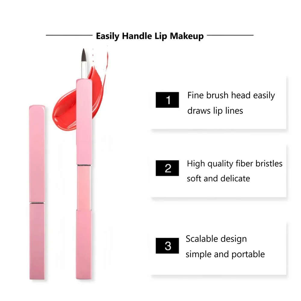 Retractable Lipstick Brush Metal Rod Fine Fiber Bristles Pink Silver Black Portable Mini Size Lip Gloss Glaze Makeup Tools