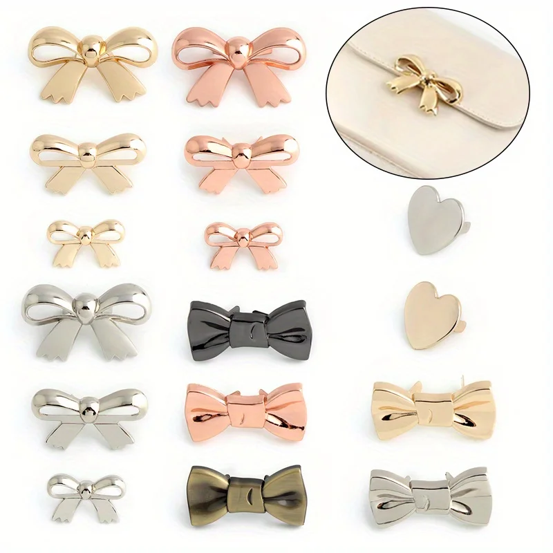 

5PCS Metal Bow Shape Knitted Hat Handbag Removable Label with Gasket Bag DIY Decorative Label Ring Clothing Label Button