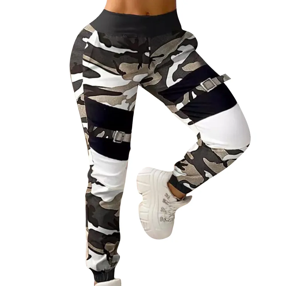 Calças de jogging vintage patchwork europeu e americano, outono, inverno, 2023 moda, calça casual estampada com camuflagem