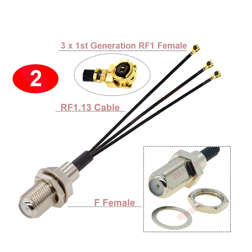 10PCS/lot F Female to 3 x IPX-1 RF1 Female 1 to 3 Triple Splitter Cable RG178 / RF1.13 Pigtail Antenna Extension Jumper BEVOTOP