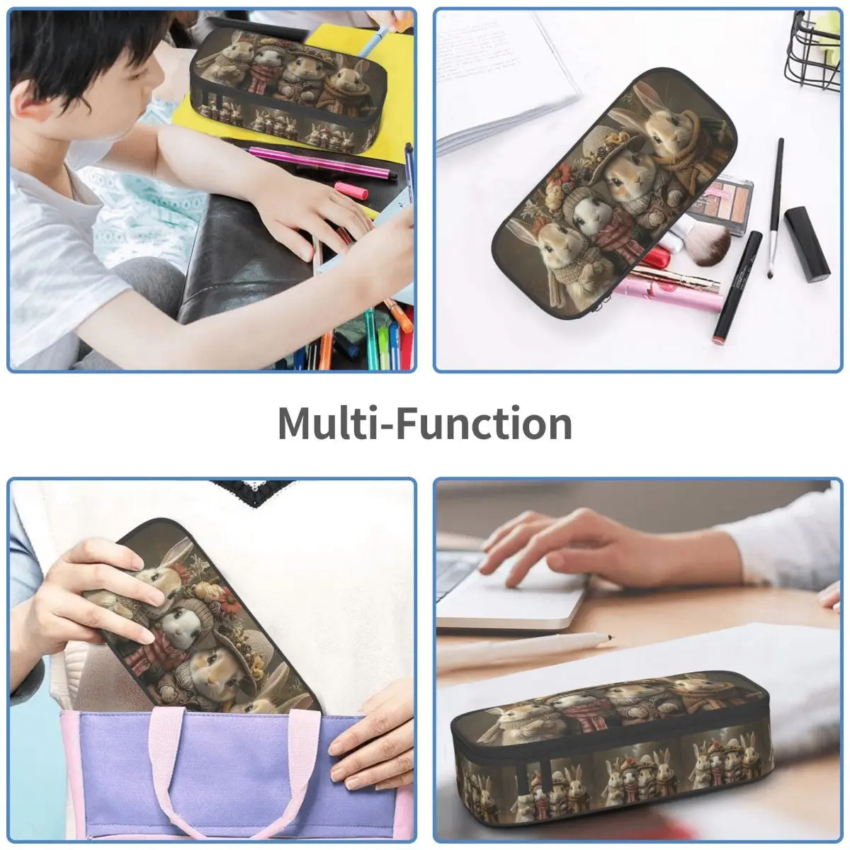 Adorable Rabbit Cute Bunnies Pencil Case Pencil Pouch Storage Stationery Supplies Big Capacity Pen Box Pencil Bag for Kids