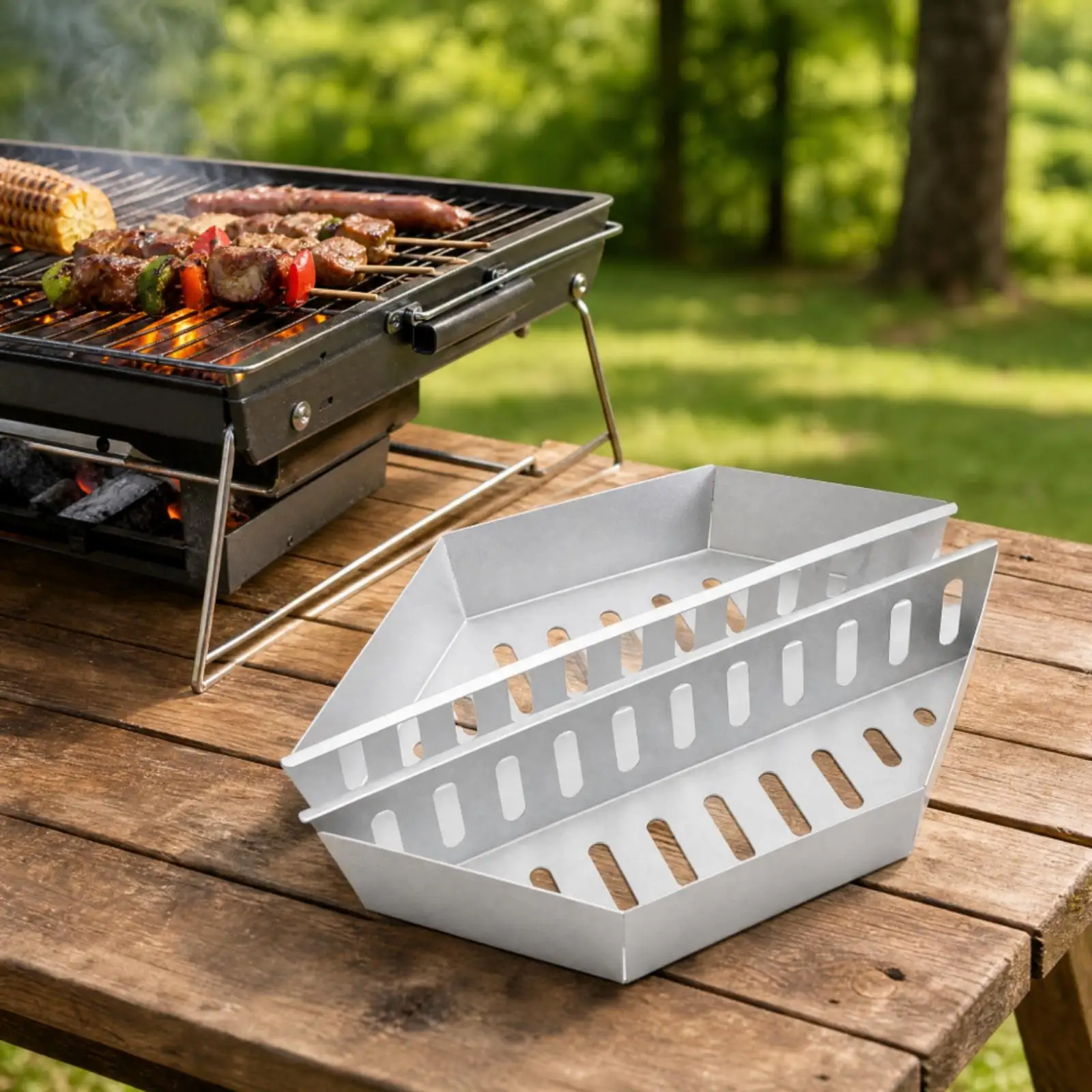 Portable Charcoal Basket for Bbq Grilling Aluminized Briquette Organizer for Outdoor Kitchen Barbecue Complete Kit