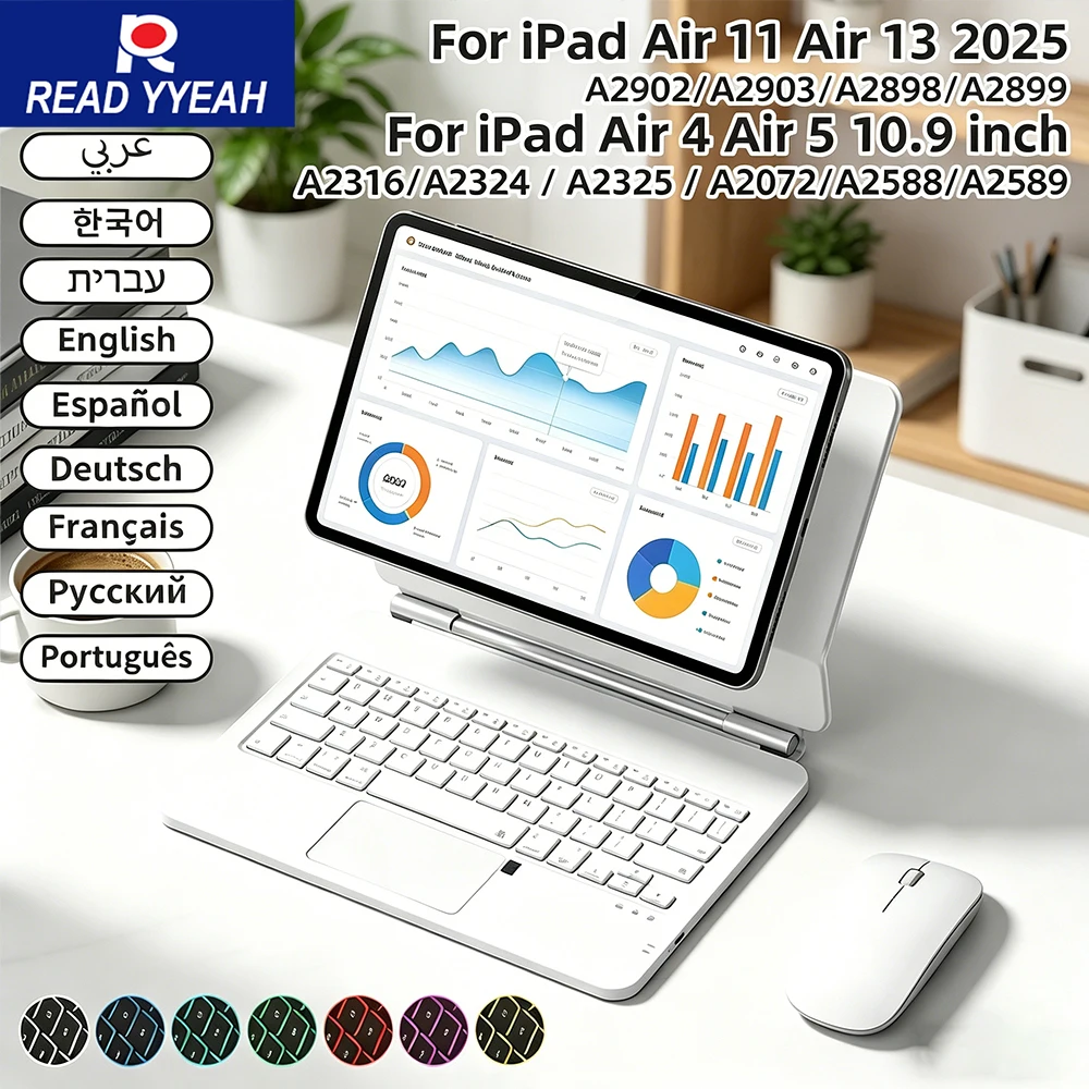 

Беспроводная клавиатура-чехол Magic Keyboard Folio для iPad 10-го, 11-го поколений, A16 2025, Pro 11, Air 4, 5, 6 с подсветкой, сенсорной панелью и функцией Smart Case, испанская раскладка