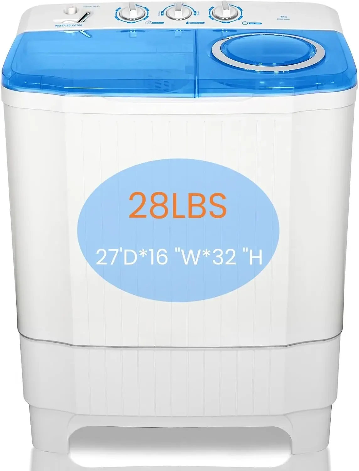 Washing Machine - 28Lbs Compact Twin Tub Washer and Spin Dryer - Semi-automatic Laundry Washer(18Lbs) & Spinner(10Lbs) Combo Tim