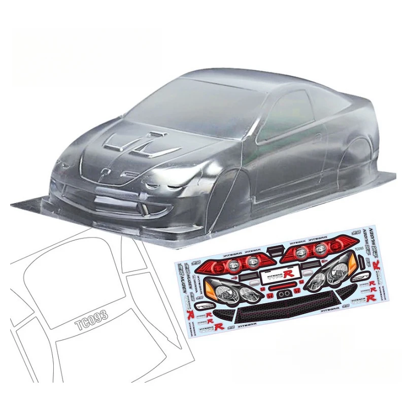 TC093 1/10 Honda DC5 RC Drift car Clear Lexan Body W/Rear spoiler and Light Decal Sheet