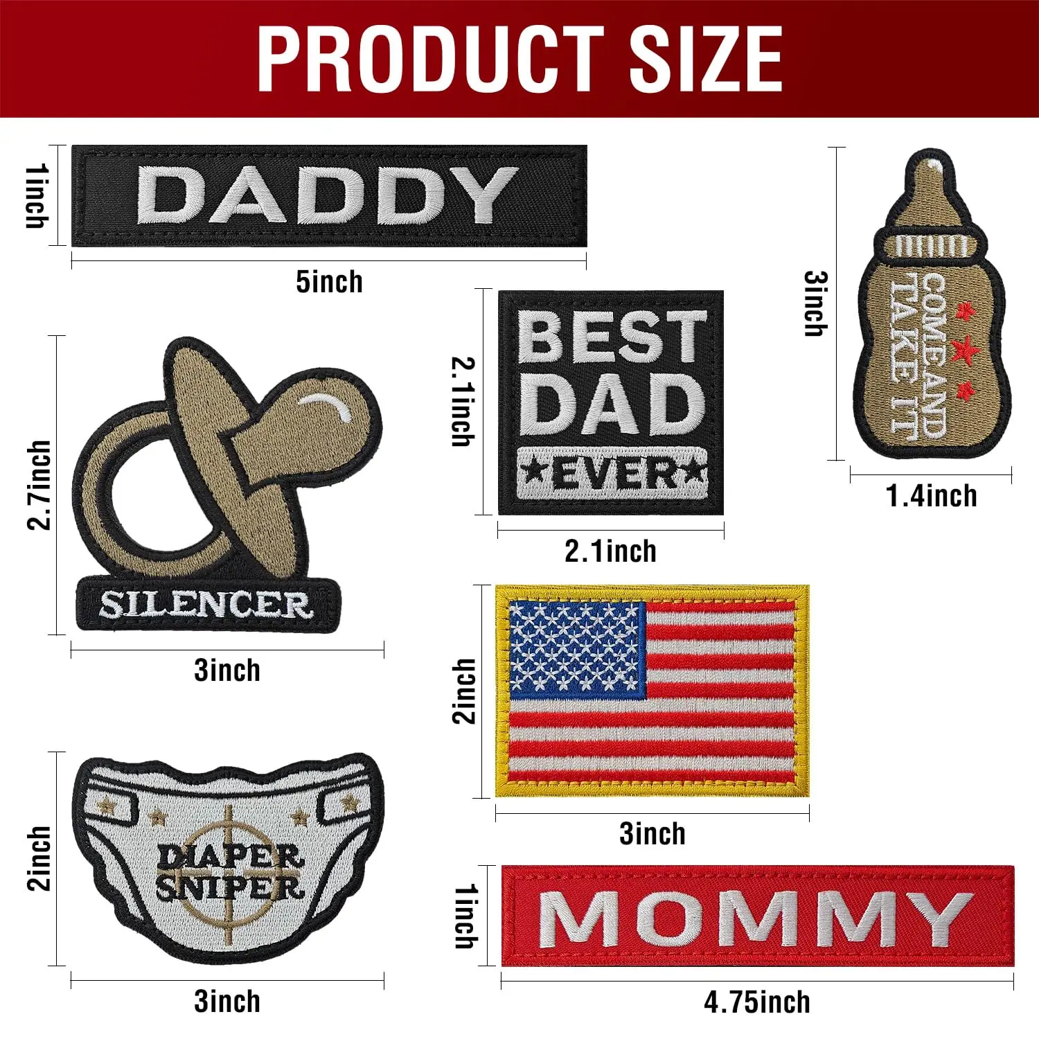 7PCS Daddy Mommy Hook and Loop Embroidered Patch Best Dad Patch Iron on Embroidered Patch