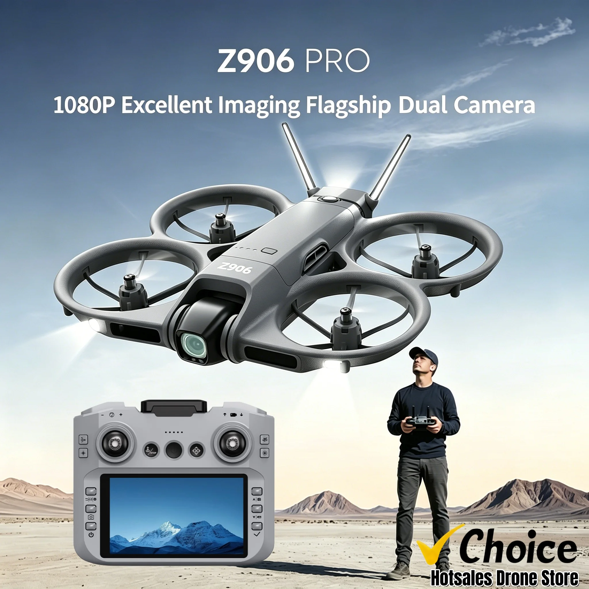 New Z906 Mini FPV Drone Factory Big Screen Remote 180° Electric Adjust 4K Camera 3-Side Obstacle Avoidance Optical Flow Aircraft