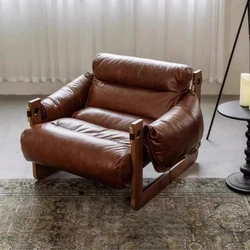 Pojedyncza minimalistyczna sofa krzesło skórzane meble domowe salon lekki luksusowy leniwy balkon rozkładany Retro fotel wypoczynkowy muebles