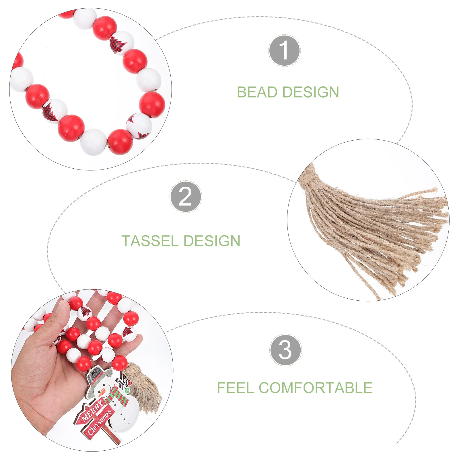 

1Pcs Snowman Hanging Ornament Christmas Wooden Bead String Beaded Decor for Tree Window Wall Party Christmas Wooden Bead String