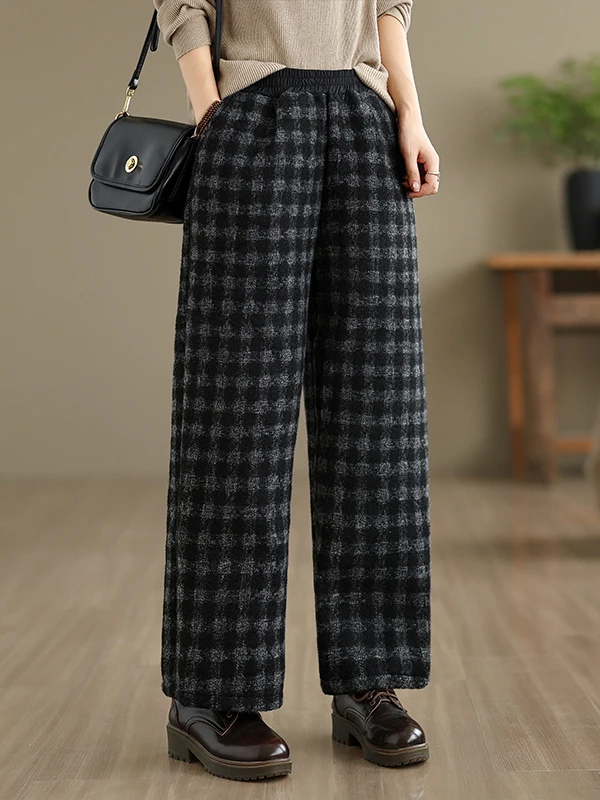 الرجعية بنطال ذو قصة أرجل واسعة الصوفية تويد الخريف الشتاء Faion عادية منقوشة Bellovi المرأة حجم كبير بنطلون في Sle #3