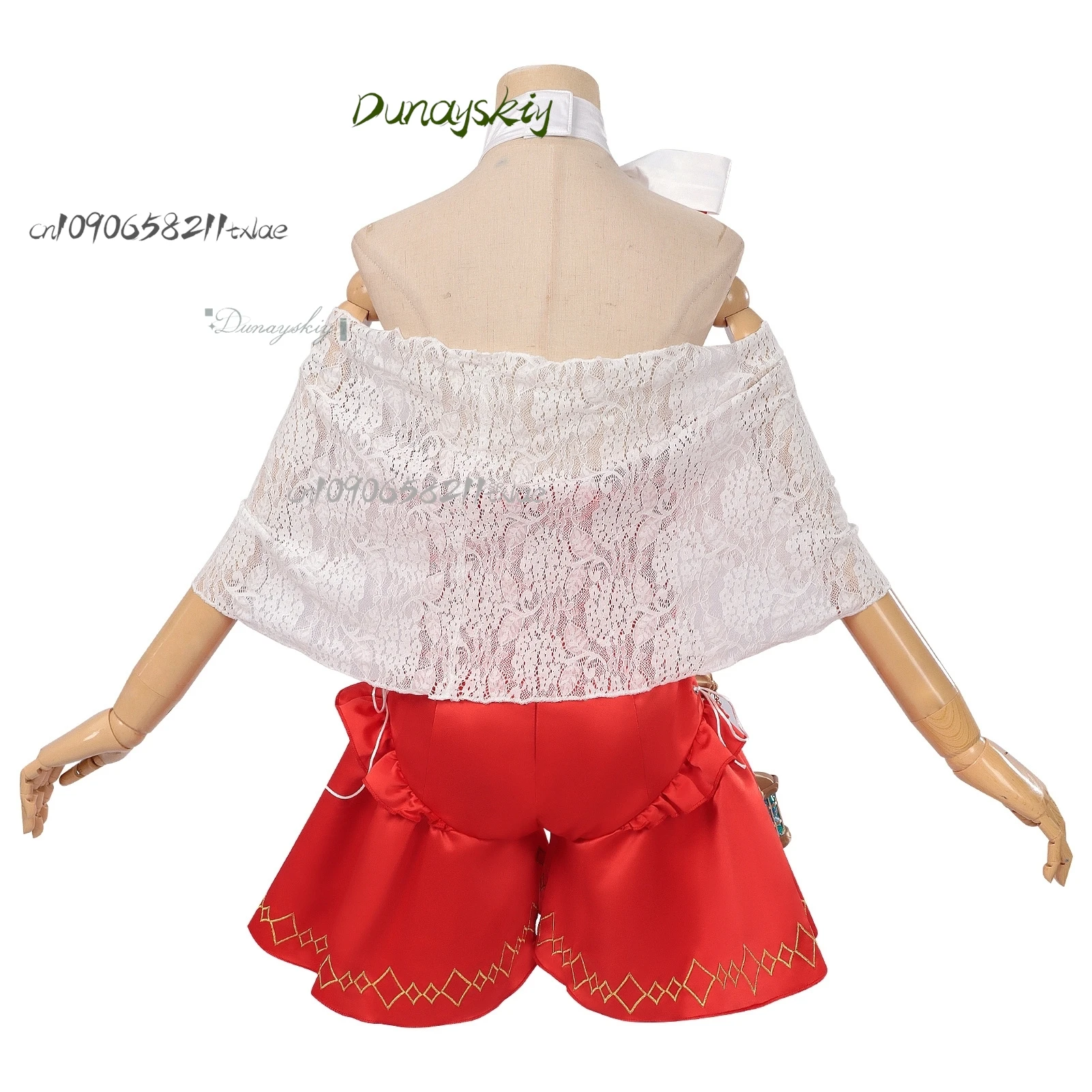 اطلب أزياء Ereshkigalll التأثيرية فستان لوليتا أحمر شال دانتيل شعر مستعار ذهبي مجموعة كاملة بدلة كرنفال حفلة الهالوين