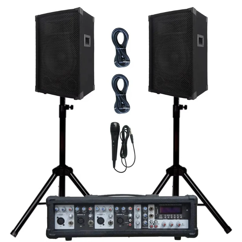 Audio profesional 1000W 2X12 "Subwoofer sistema de altavoces PA mezclador alimentado de 4 canales caja de sonido Bocina Parlant