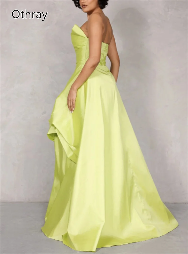 Othray Fashion Satin Evening Dresses 3D Rose Women Formal Long Prom Gowns Hi Low Green Wedding Party De Soirée 2025