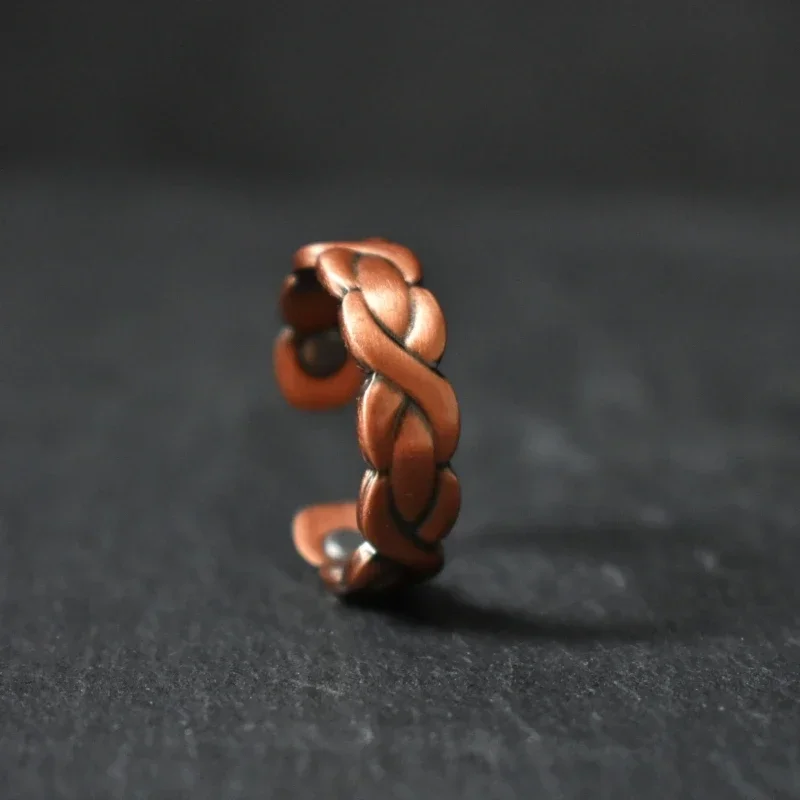

Braided Pure Copper Magnetic Therapy Ring Open Adjustable Design Magnetic Stones Stylish Health Energy Healing Unisex Jewelry
