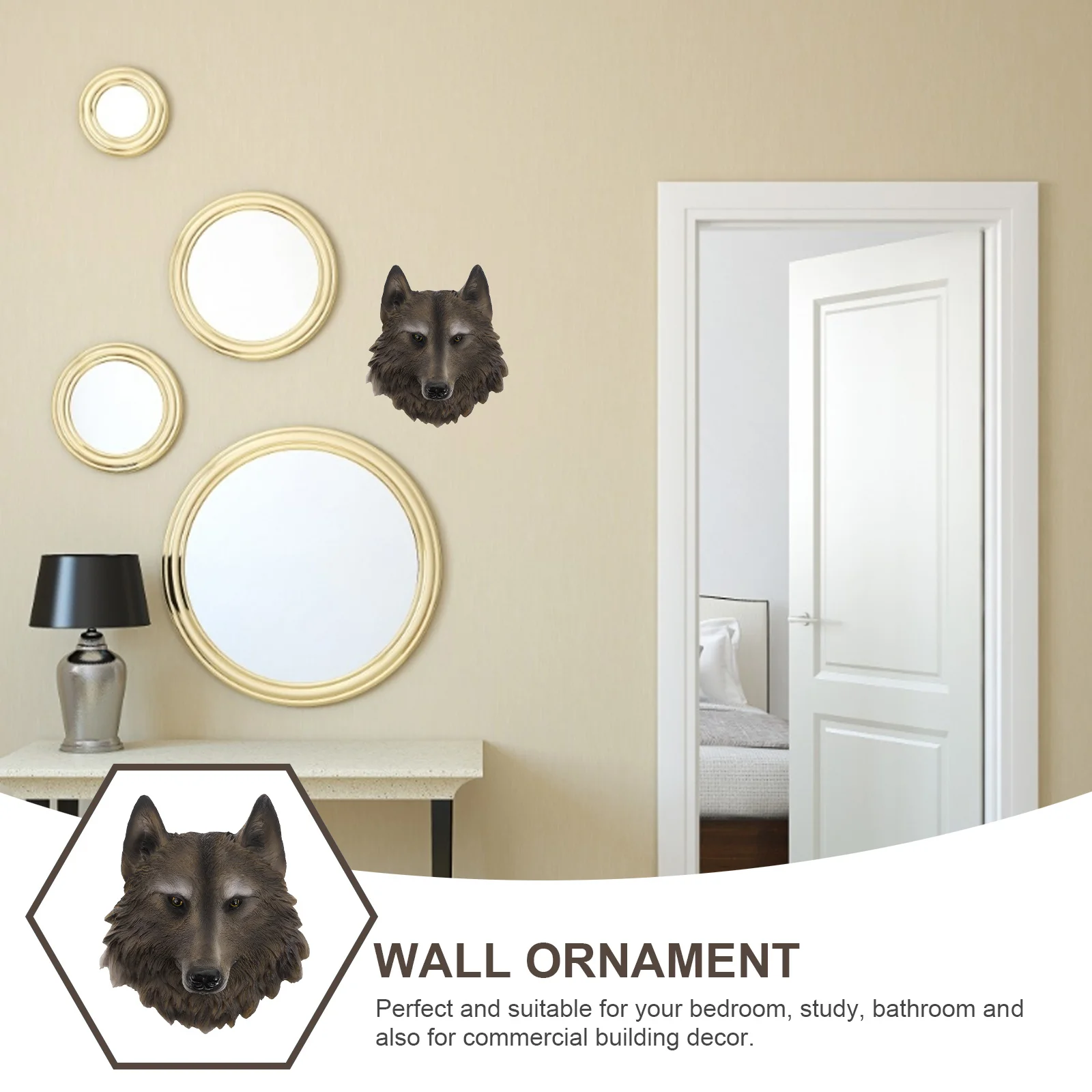 

1Pcs Resin Wolf Head Wall Decor Vivid Animal Head Hanging Ornament for Indoor Outdoor Home Decoration Bedroom Study Bathroom