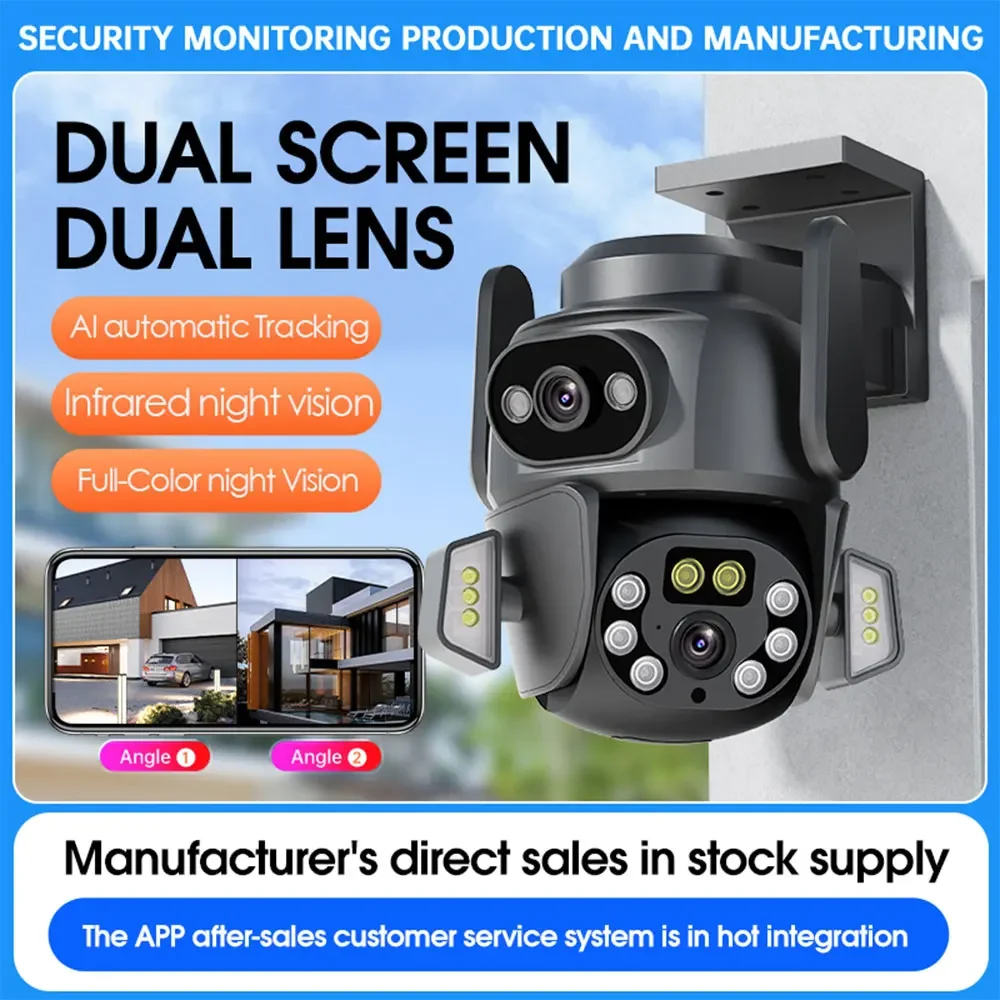 8MP Dual Lens Tuya WIFI Camera PTZ 4K Full HD Dual Screen Security Camera Ai Human Auto Tracking Outdoor CCTV Video Surveillance