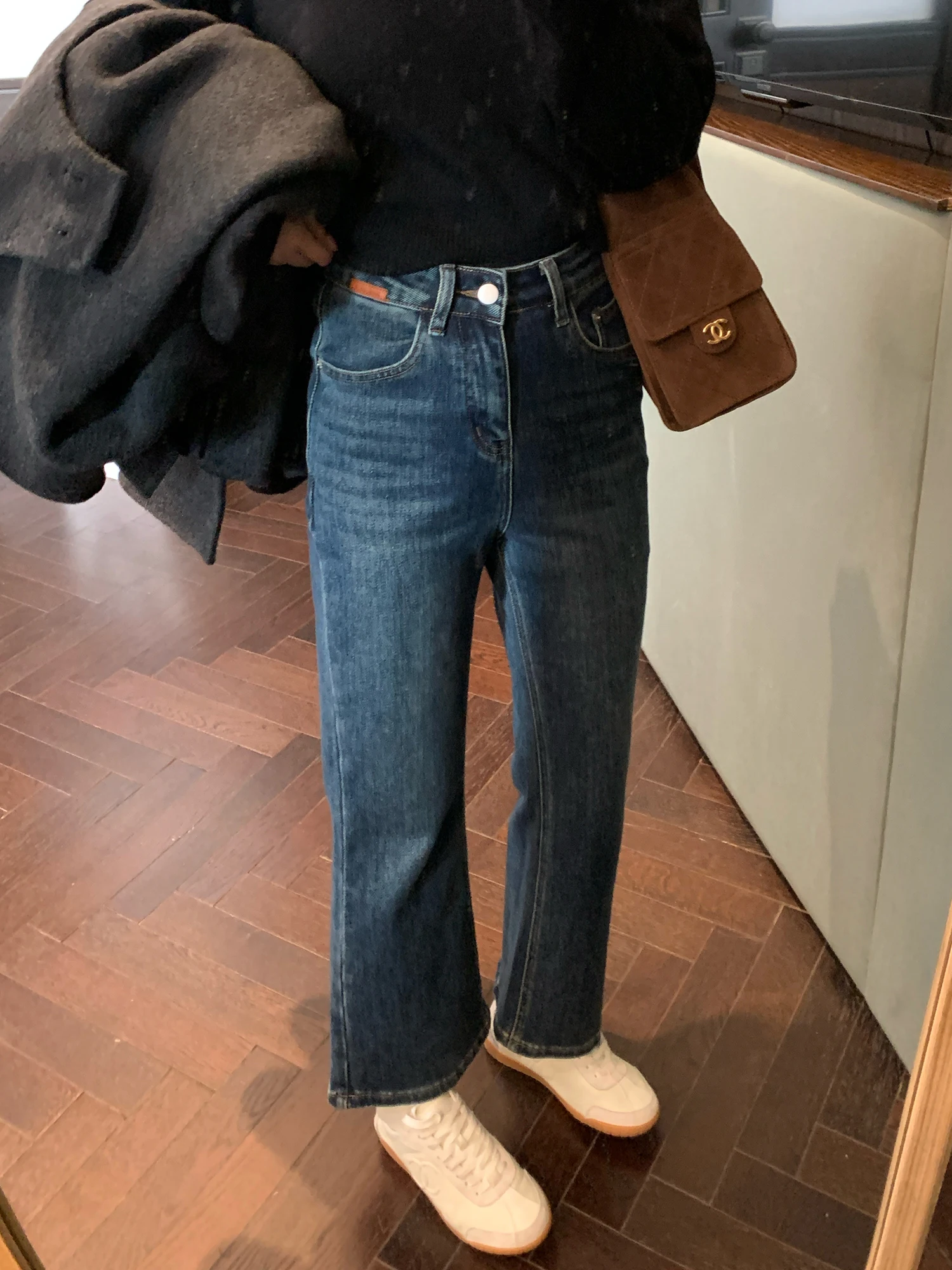 

Джинсы NAZ больших размеров с высокой талией, эластичные, утягивающие, 9-секционные, слегка расклешенные, модные прямые джинсовые брюки для женщин