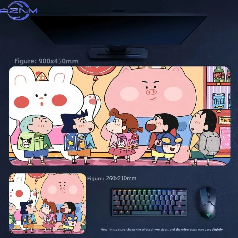 Cute Funny Crayon Shin‑chan Large Mousepad, Rubber Non‑Slip Stitched Edge Desk Mat, Anime Extended Keyboard Mouse Pad for Gaming