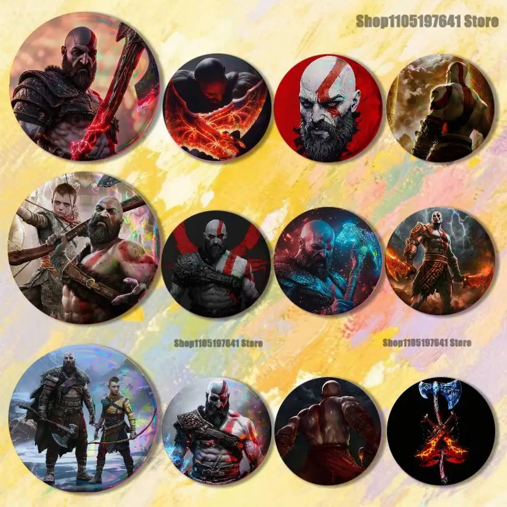 

Game G-God of W-War Kratos Badges Button Round Creative Pin Brooch Badge Bag Decor Accessories Fans Collect Friends Gifts