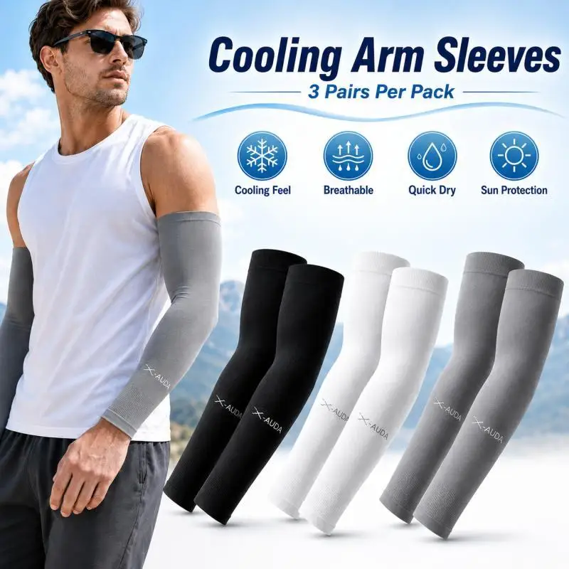 

3 Pairs Cooling Arm Sleeves, Sun Protection Breathable Quick Dry Arm Cover for Cycling Driving Fishing Outdoor