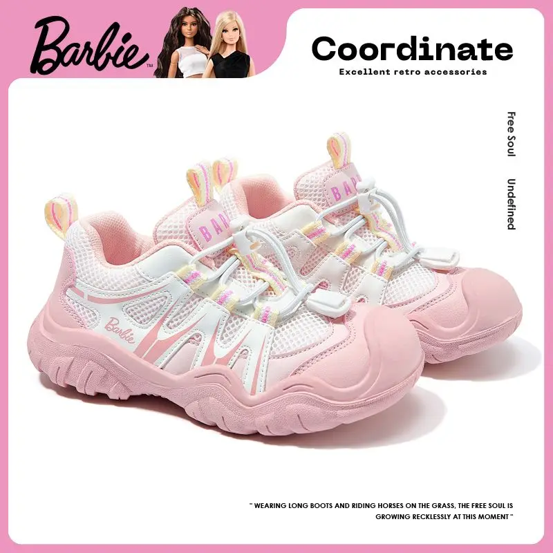 2024 Mattel Barbie Girls Sneakers Shoes Spring Autumn Beautiful Breathable Mesh Dopamine Sports Hiking Shoes Girls Birthday Gift